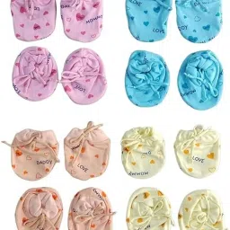 NEW BORN BABY Mitten Booties Set (Combo of 8 Pairs / 4 Sets) (Age 0-6 Months)-13