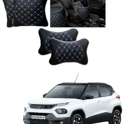 Black, Silver Leatherite Car Pillow Cushion for Tata-image-14