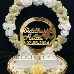 Customize Engagement Ring platter with beautiful Floral work Wood Decorative Platter-14