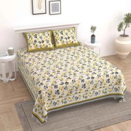 Green Floral 144 TC Cotton King Bedsheet and 2 Pillow Cover by UniqChoice-picture-3
