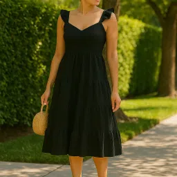 Women A-line Black Midi/Calf Length Dress-image-82