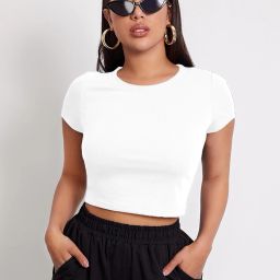 Casual Cap Sleeves Solid Women White Top-image-55