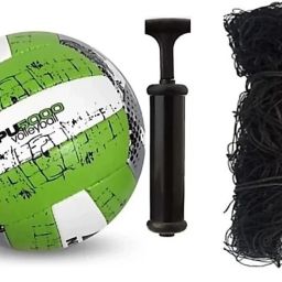 Pu-Green Volleyball Kit With Nylon Net & pump Volleyball - Size: 4-image-37