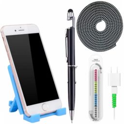 DECRONICS 1.5M Spiral Wire Charger Cable Cover, Mobile Holder, 3 in 1 Pen & 4pcs Twist Cable Protector-image-21