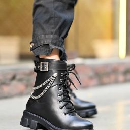 Silver plain cool chain detailed Black Ankle Boots For Women & Girls Boots For Women-image-17