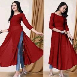 Women A-line Maroon Ankle Length Dress-image-18