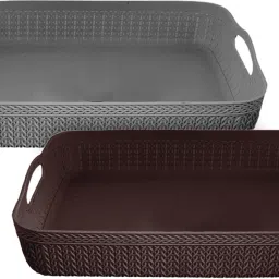 Plastic Q-3 Multiuses Design Unbreakable Plastic Storage Basket Pack of 2(Brown & Grey) Storage Basket-image-56