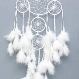 / Vastu / Feng Shui / Five(5) Ring White Dream Catcher For Good Dreams And Positive Energy , Health Wealth & Happiness Feather Dream Catcher-9