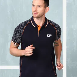 m7 by metronaut Men Printed Polo Neck Cotton Blend Dark Blue T-Shirt-picture-18