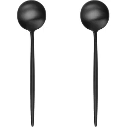 French Style Dessert Spoons|Flatware for Ice-Cream, Ice-Tea|Charcoal Black Stainless Steel Cutlery Set-12