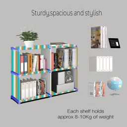 scholars Multipurpose Collapsible Bookshelf 10 Racks Book Stand Almirah for Home & Kids Metal Open Book Shelf image 2