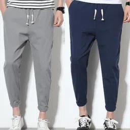 Pack of 2 Men Solid Grey, Blue Track Pants-image-84
