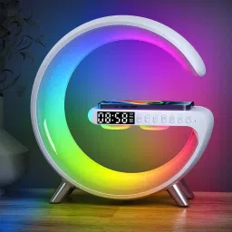 Harjio G Shape Table Lamp RGB Bluetooth Speaker with 15w Wireless Charger,Digital Clock 5 W Bluetooth Party Speaker-image-20