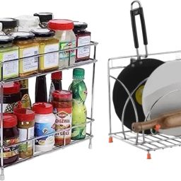 Containers Kitchen Rack Versatile Stainless Steel Spice Rack and Tawa Holder Set,(Silver) Steel-image-25