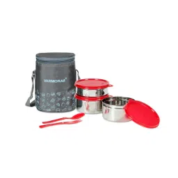 Varmora SS Jumbo Trio | Printed Stainless Steel Tiffin Box - Set of 3 Containers (390 ml, 520 ml, 520 ml), Insulated Bag -Pink-picture-45