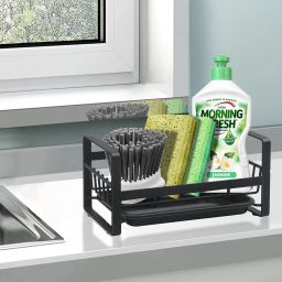 Kitchen Sponge Holder for Sink Dish Brush Soap Storage Countertop wall mount Steel Wall Shelf-image-5
