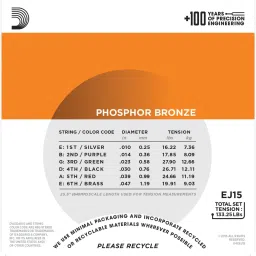 daddrio Acoustic EJ15 {.010-.047_Extra Light Gauge} WARM, BRIGHT & BALANCED TONE_PHOSPHOR BRONZE Guitar String image 4