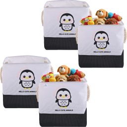 Cotton, Jute Pack of 4 Storage Basket with Handle | GM-32-BLK | Penguin - Black & White Storage Basket-image-85