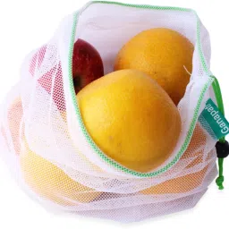 ganapati Vegetable Bag for Fridge Fruit Net Bag for Refrigerator Reusable Washable Multipurpose Draw string Storage Mesh Grocery Bag. Pack of 9 Grocery Bags image 5