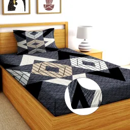 244 TC Cotton Single Printed Fitted (Elastic) Bedsheet-28