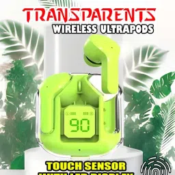 crecro Ultrapod Bluetooth Earbuds Headset Crystal Transparent Design,LED Display BU11 Smart Headphones-image-94