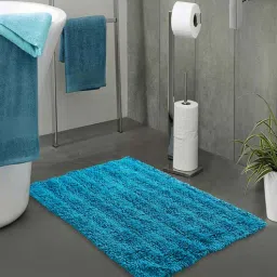 sashaa world Blue Solid Cotton 24x16 Inches Max Absorbant Bath Mat-picture-48