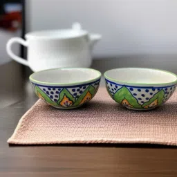 Ceramic Dessert Bowl Ceramic Green Floral Printed Bowl Pack Of 2-image-61