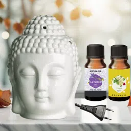 PEEPRESION Air Freshner Electric Buddha & 2 Bottel Scented Lavender, Mogra Aroma Oil (10ml Each), Fragrance Your Home, Hotel, Bedroom, Club, Office, Relaxation, Body, Mind,Stress. Diffuser-12