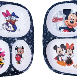 Mickey Mouse Printed Melamine Kids Square Plate 4 Sectioned Plate-image-1