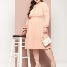 Women Fit and Flare Orange Midi/Calf Length Dress-image-1