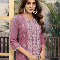 Women Chikan Embroidery, Embellished, Dyed/Ombre, Self Design Viscose Rayon Straight Kurta-image-11