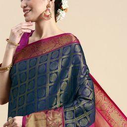 Royal Rajgharana Saree Woven Design Ethnic Motifs Zari Silk Blend Kanjeevaram Saree-image-113