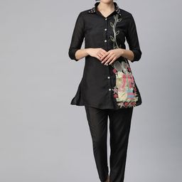 Readiprint Fashions Women Embroidered Pure Silk Tunic with Trousers-image-60