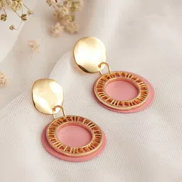 TOKYO TALKIES X rubans FASHION ACCESSORIES Gold-Toned & Pink Circular Drop Earrings-12