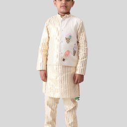 Jilmil Boys Striped Pure Cotton Kurta with Trousers And Jacket-28