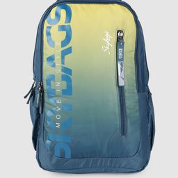 Skybags Unisex Teal Blue & Yellow Brand Logo Printed Backpack-46