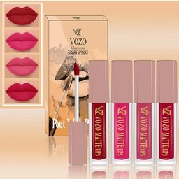 VOZO Set Of 4 Soft & Comfortable Matte Finish Liquid Lipsticks-104-202-203-204-6