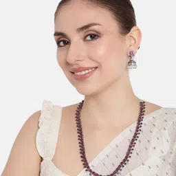 AITIHYA Oxidised Silver-Plated Stone Studded Necklace & Jhumka Earrings Jewellery Set-35