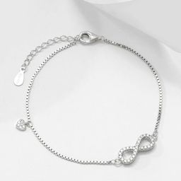 Zavya 925 Sterling Silver Rhodium-Plated Cubic Zirconia Link Bracelet-image-60