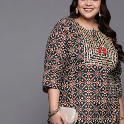 Varanga Women Plus Size Ethnic Motifs Printed Gotta Patti Kurta-image-41