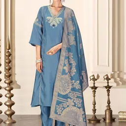 BulBul Women Solid Yoke Design Regular Thread Work Pure Silk Kurta Sets-image-41