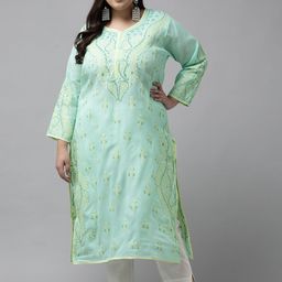ADA Women Sea Green Ethnic Motifs Embroidered Chikankari Floral Kurta-picture-56