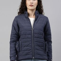 Campus Sutra Women Navy Blue Windcheater Outdoor Padded Jacket-image-68