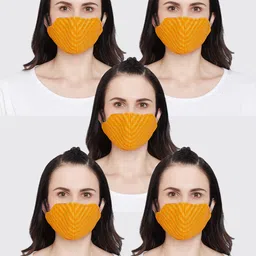 Pannkh Unisex Yellow 5 Pcs 2 Ply Solid Reusable Outdoor Masks-41