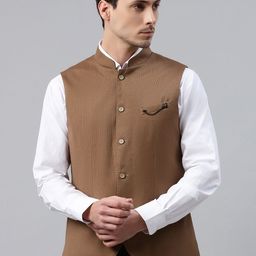Blackberrys Men Brown Solid Slim Fit Smart Casual Nehru Jacket-image-45