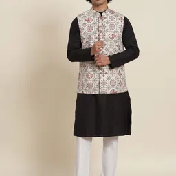 SOJANYA Men Black Pure Cotton Kurta with Pyjamas & Nehru Jacket-46