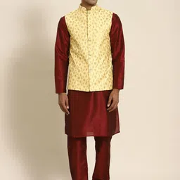 SOJANYA Men Woven Design Kurta with Churidar with Nehru Jacket-picture-20