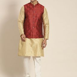SOJANYA Men Woven Design Kurta with Churidar with Nehru Jacket-picture-45