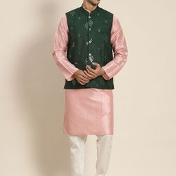 SOJANYA Men Woven Design Kurta with Churidar with Nehru Jacket-picture-36
