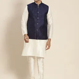 SOJANYA Men Woven Design Kurta with Churidar with Nehru Jacket-image-83